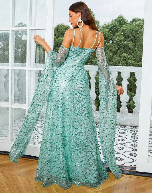 Green Sequins Spaghetti Dress