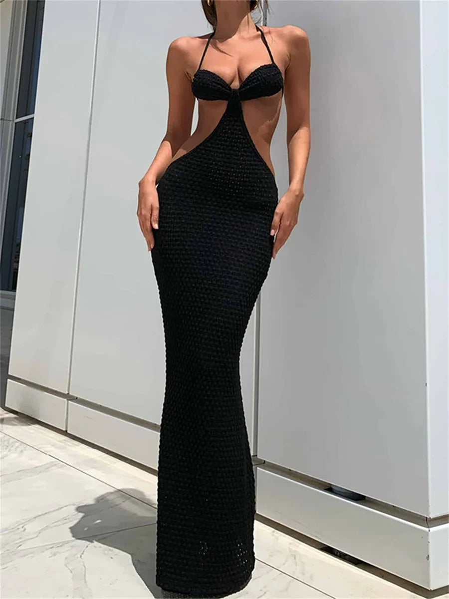 Halter Hollow Backless Maxi Dresses