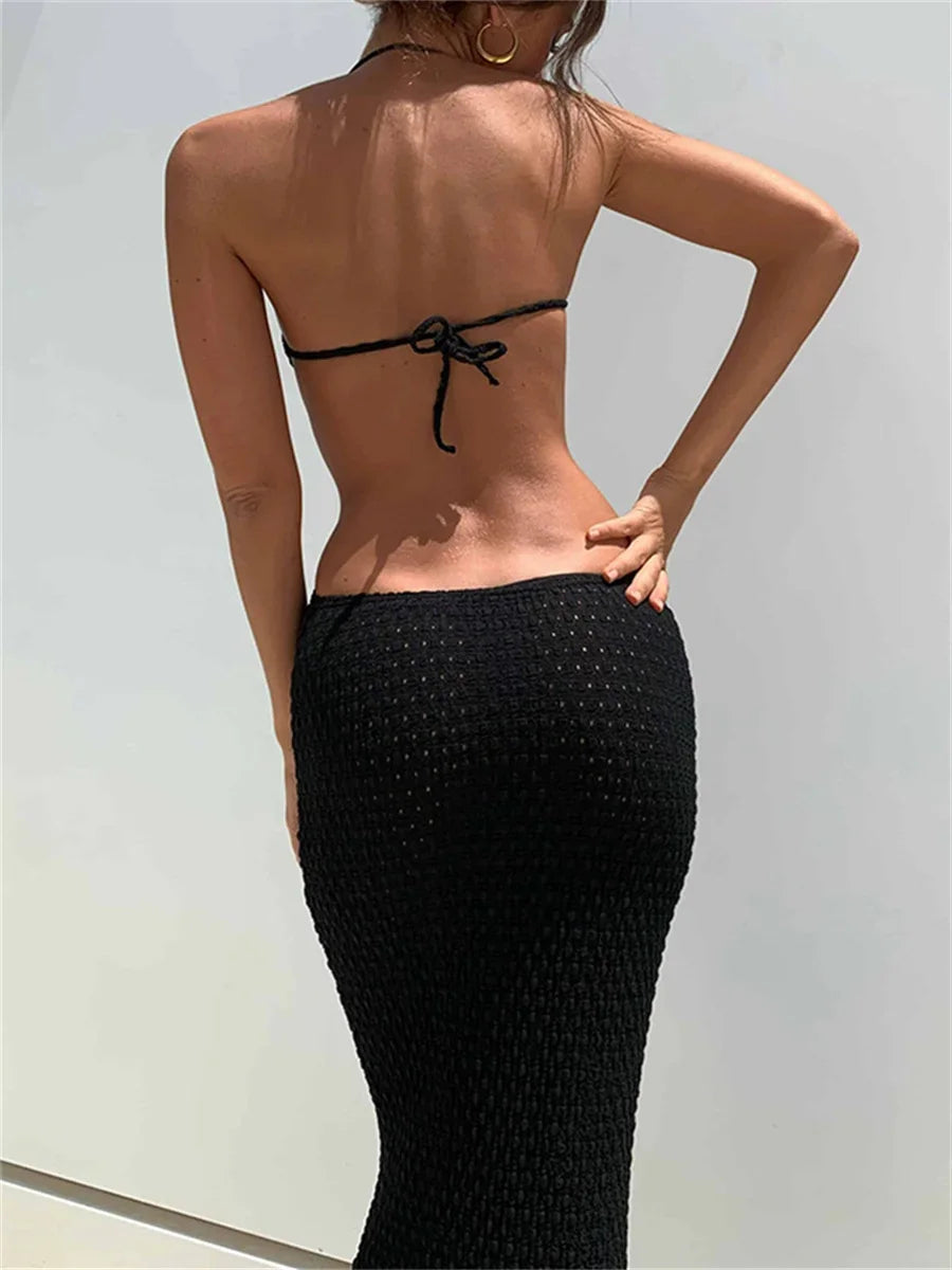 Halter Hollow Backless Maxi Dresses