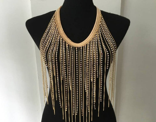 Long Tassel Rhinestone Body Chain Necklace