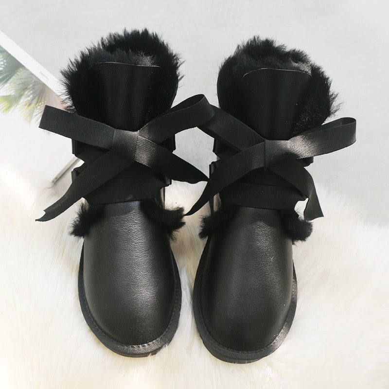 Genuine Leather Real Shearling Lining Mid-Calf Boots