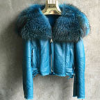 Genuine Leather Moto Jackets Big Fur Collar Wool Liner