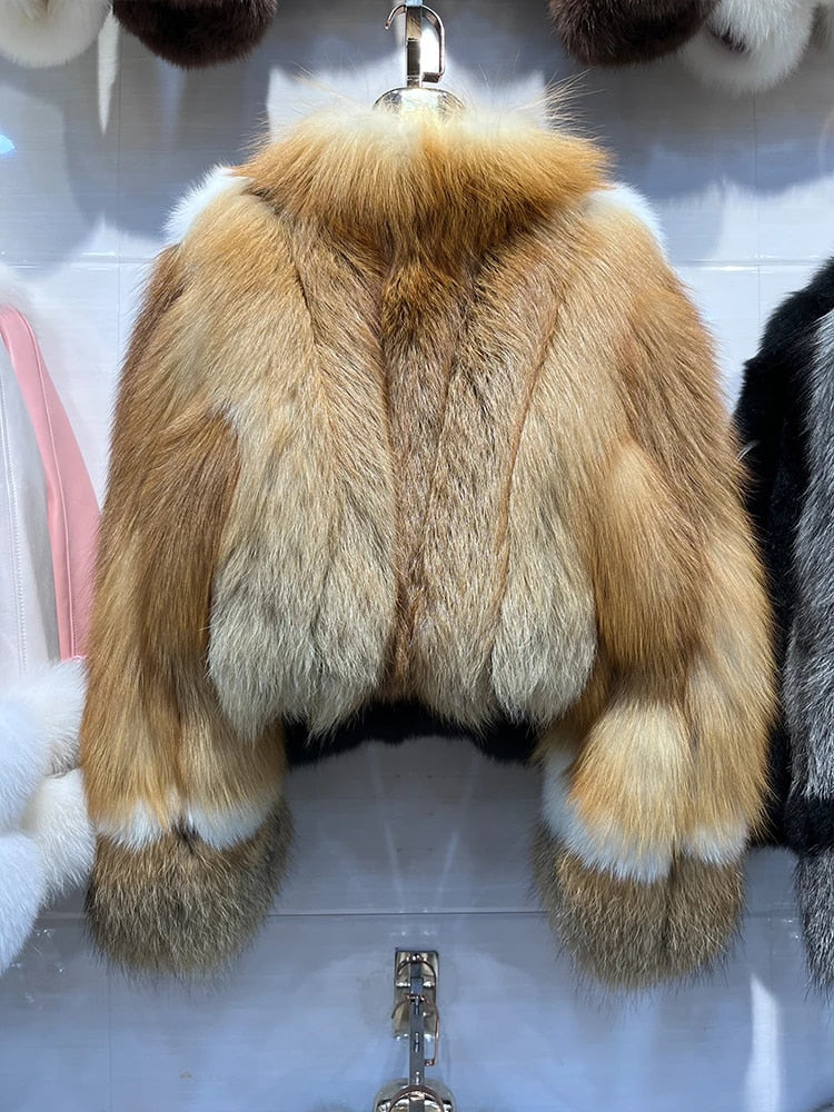 Pair Stripe Short Real Fox Fur Coats