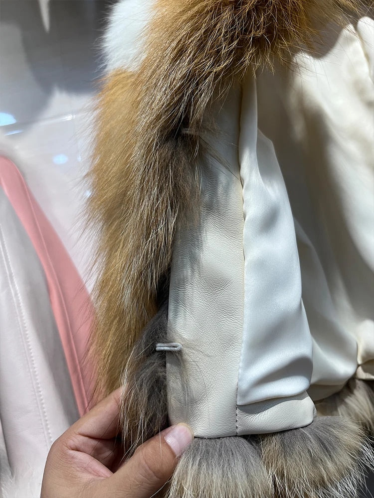 Pair Stripe Short Real Fox Fur Coats