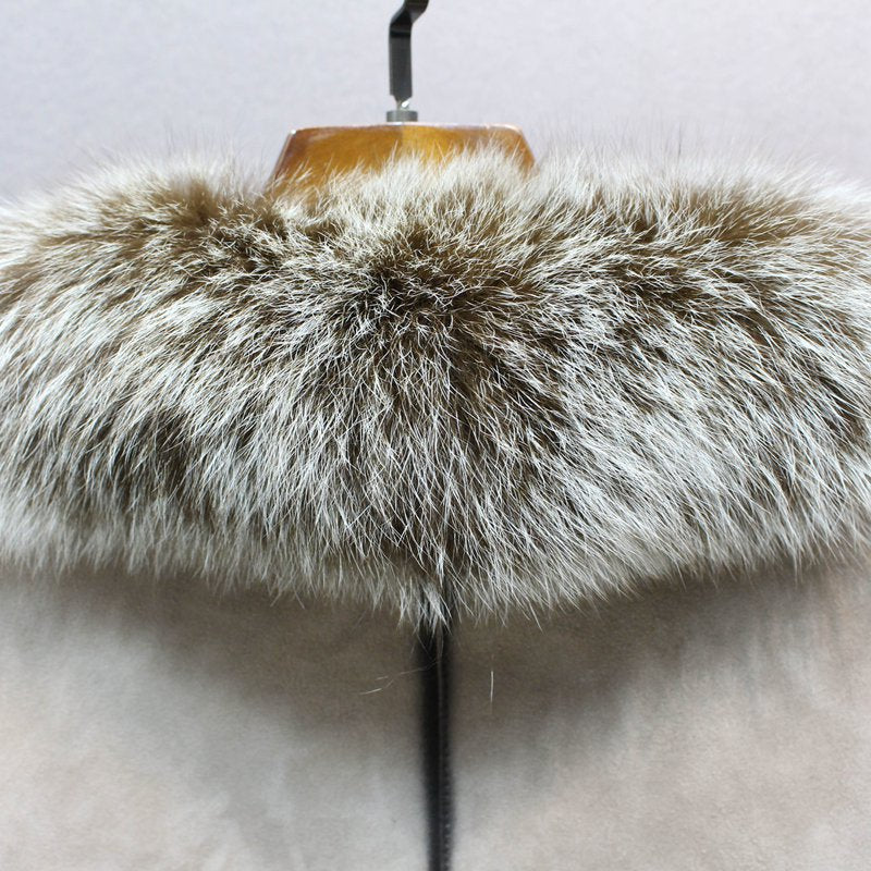 Genuine Leather Coat Fur Liner Sliver Collar