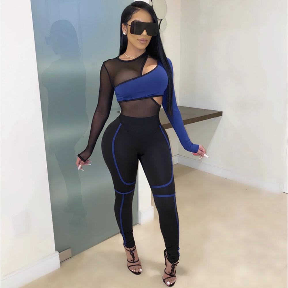 Mesh Color Sleeve Jumpsuits