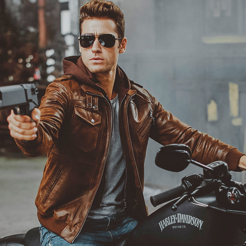 Genuine Leather Motorcycle Hoodie Jackets