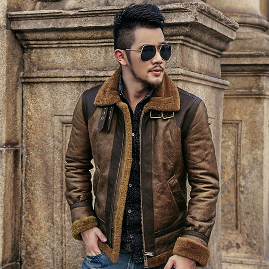 Sheepskin Genuine Leather Real Shearling Fur Lining Jacket