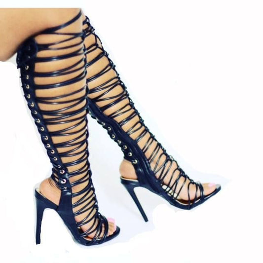 Lace Up Gladiator Knee High Heels