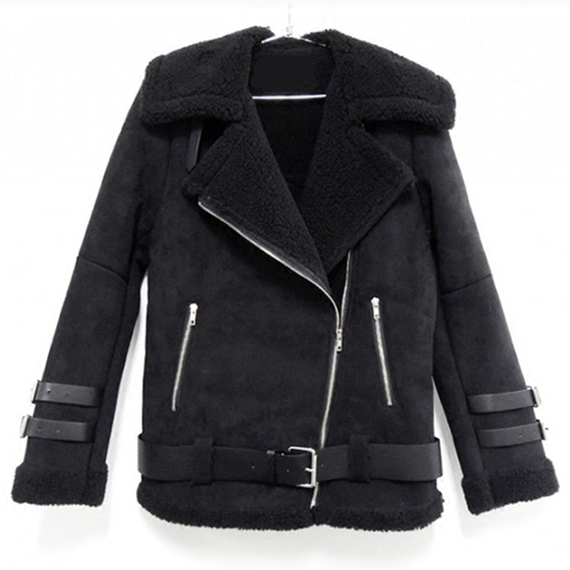 Black Faux Fur Turn-down Collar Jacket