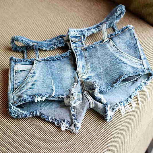 Belt Cut Booty Denim Shorts