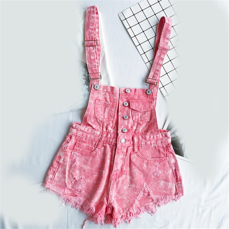 Denim Cotton Strap Shorts Loose Overalls Rompers