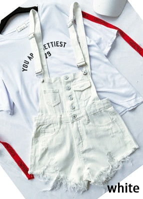Denim Cotton Strap Shorts Loose Overalls Rompers