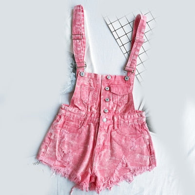 Denim Cotton Strap Shorts Loose Overalls Rompers