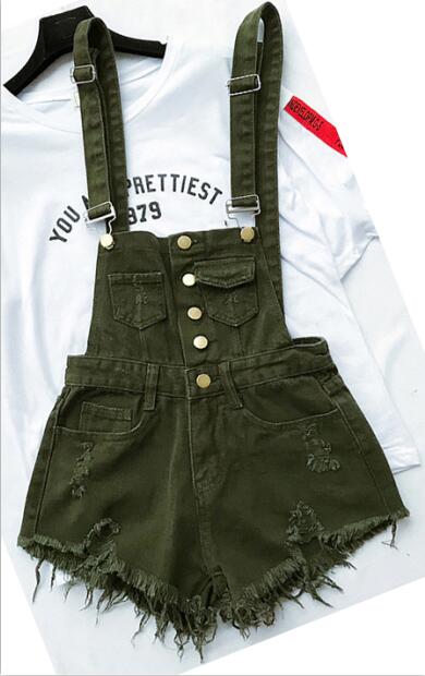 Denim Cotton Strap Shorts Loose Overalls Rompers