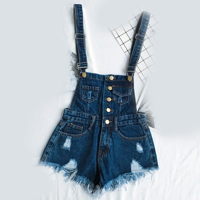 Denim Cotton Strap Shorts Loose Overalls Rompers