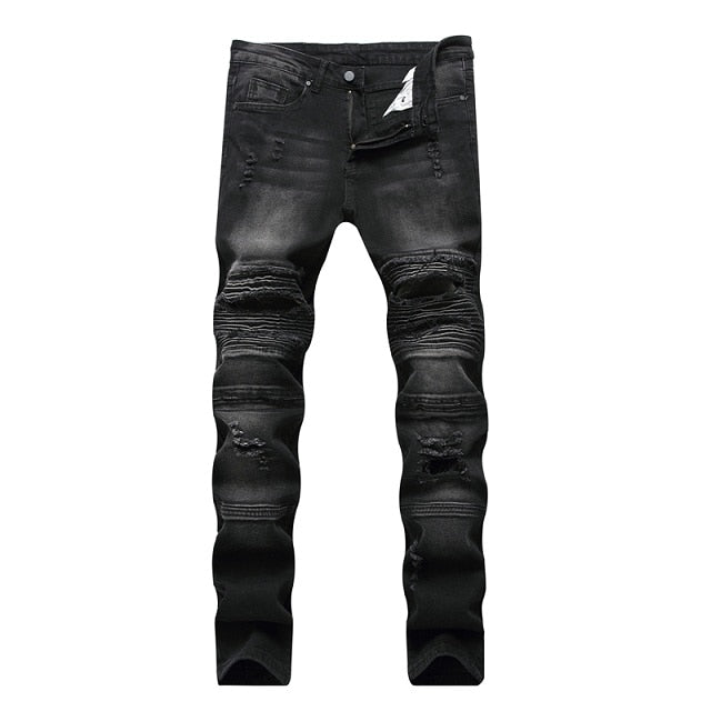 Distressed Ripped Biker Slim Jeans