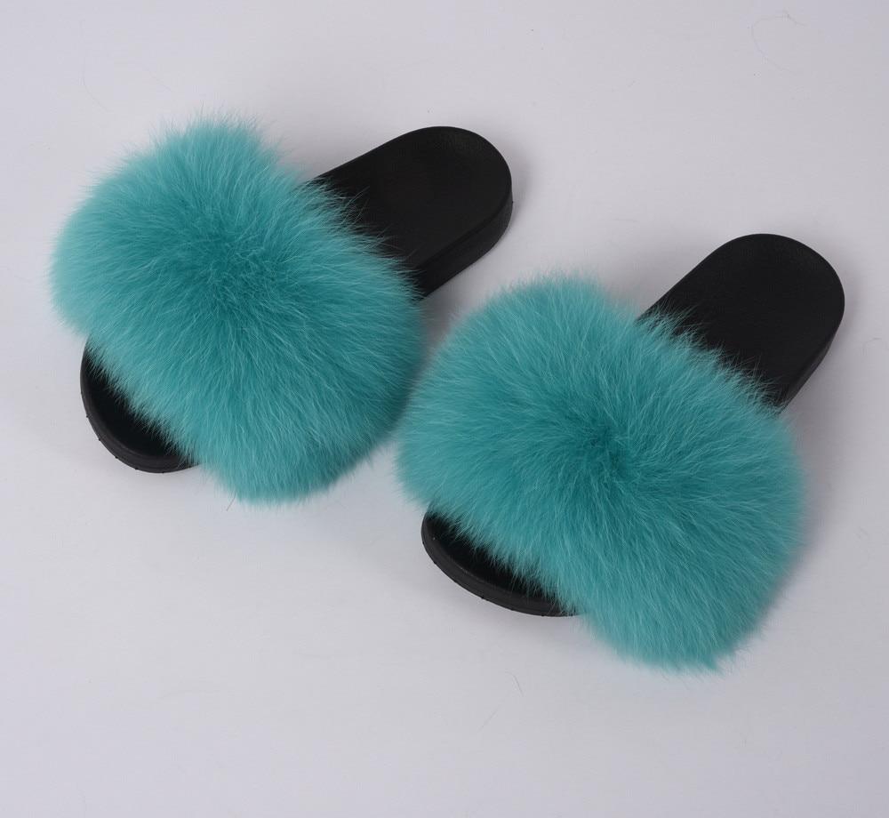 Luxury Genuine Fluffy Real Fox Fur Flat Sandals (Multi-Colors)