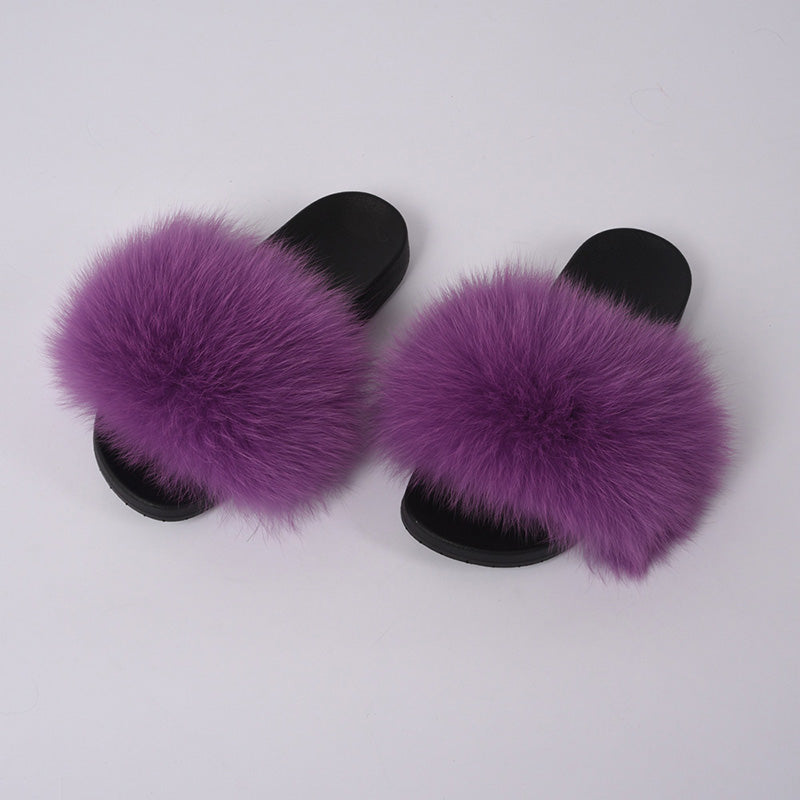 Luxury Genuine Fluffy Real Fox Fur Flat Sandals (Multi-Colors)