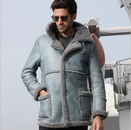 GENUINE LEATHER SHEARLING LINING/SIDE TRIM SLIM MID COATS