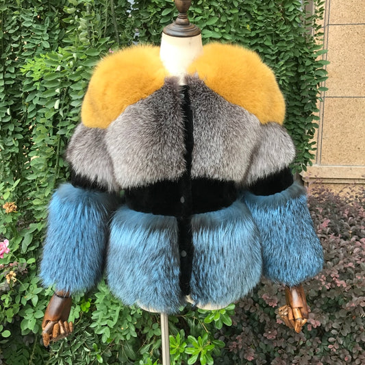 Real Sheep Shearing Real Silver and Blue Fox Fur Full Pelt Crop Coats