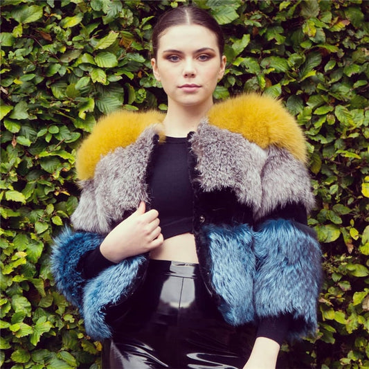 Real Sheep Shearing Real Silver and Blue Fox Fur Full Pelt Crop Coats