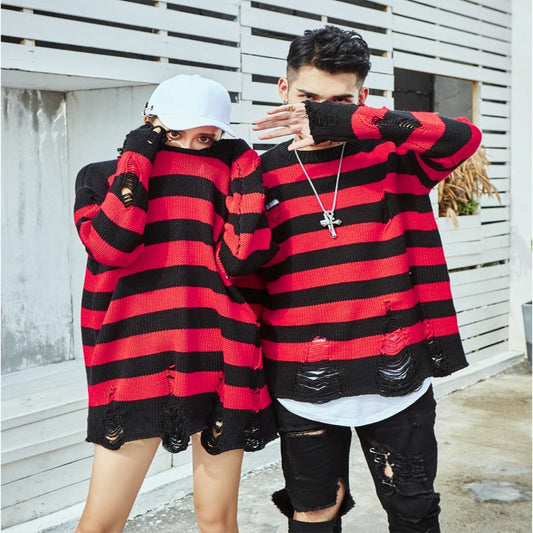 Ripped Stripe Knit Sweaters