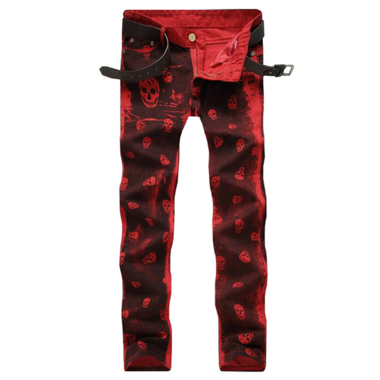 Skull Printed Slim Biker Jeans