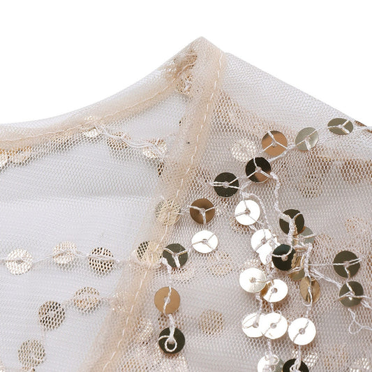 Mesh Sequin 3D Tassel Deep V Gold Maxi Dress