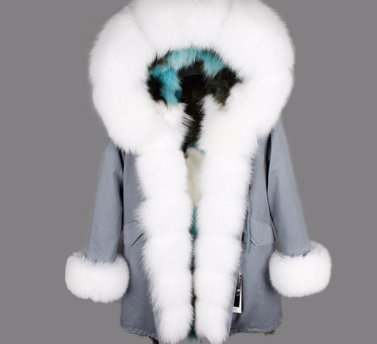 Real Silver Fox Fur Collar Cuff Parka Fox Fur Liner Coats (Multi-Styles)