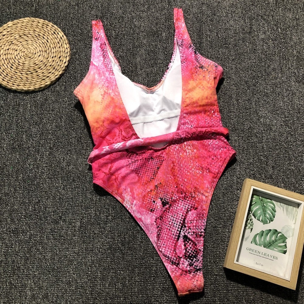 SNAKE PRINT BANDAGE ONE PIECES