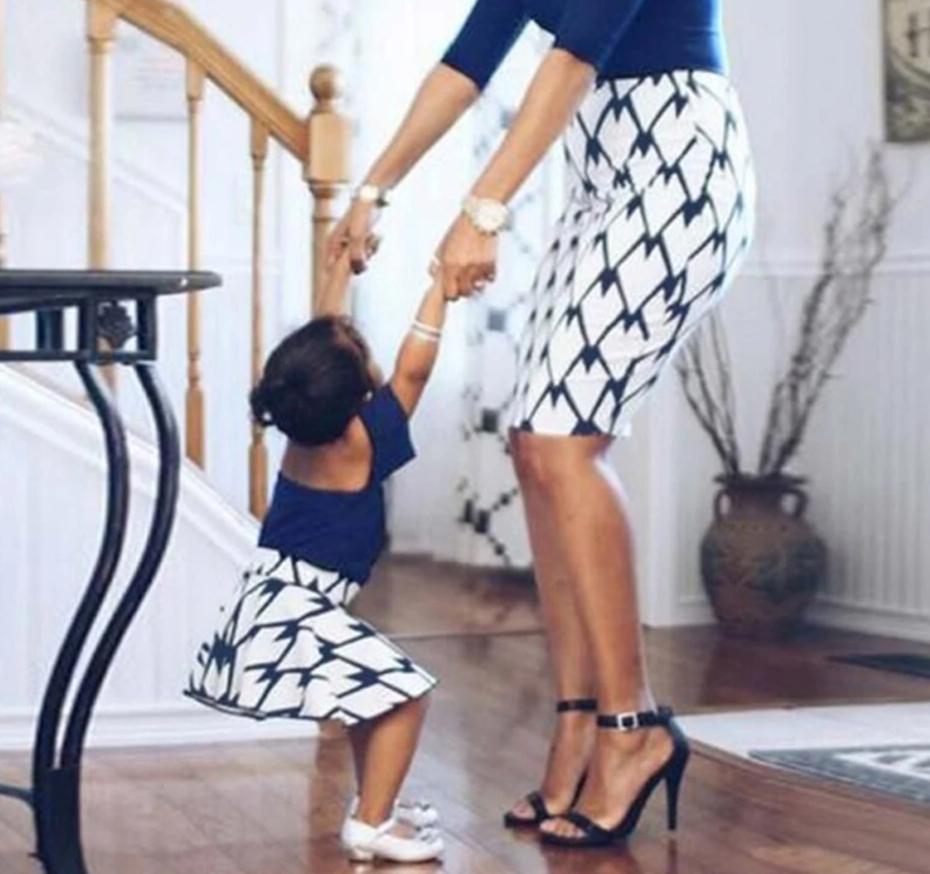 Mother Daughter Matching Off Shoulder Short Sleeve Dresses