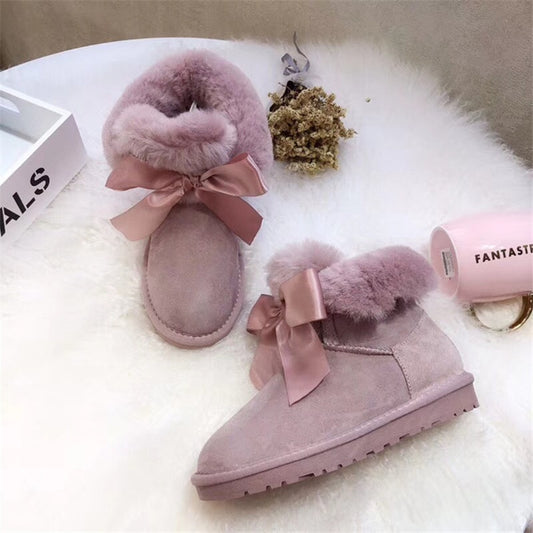 Genuine Leather Real Shearling Fur Lace Mid Boots