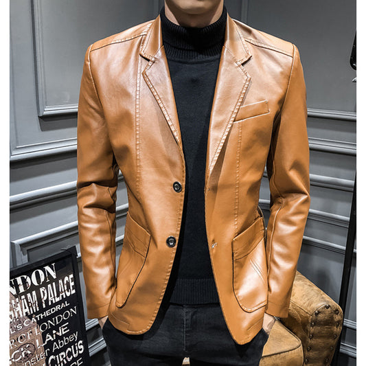 PU Leather One Button Slim Blazer Jackets (Multi-Colors)