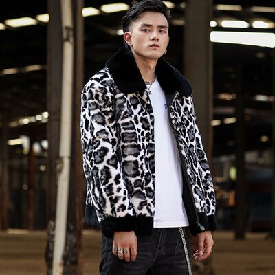 Leopard Print Real Rabbit Fur Coat
