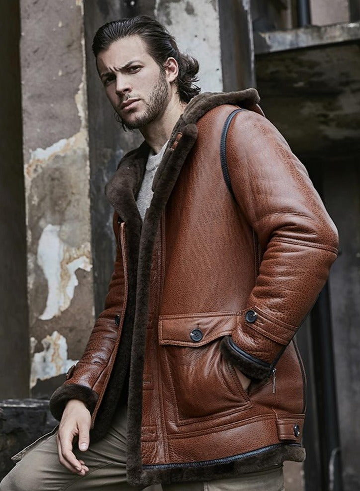 Genuine Leather Shearling Hooded Coats (Reversible)