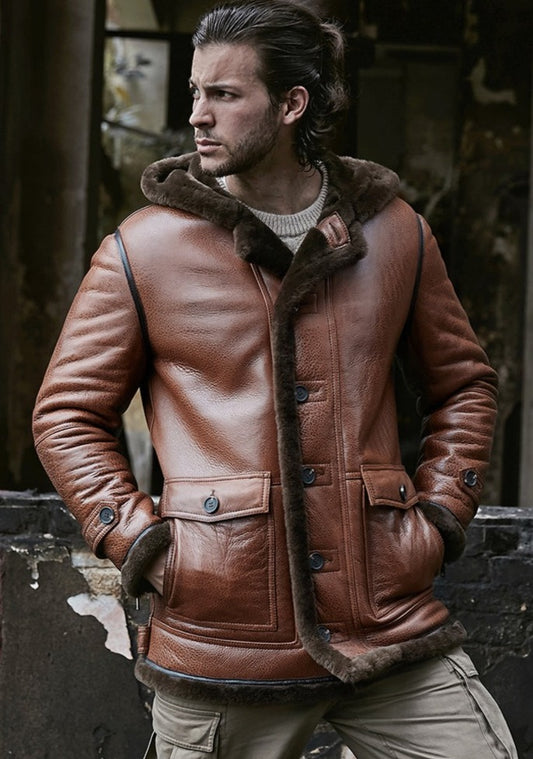 Genuine Leather Shearling Hooded Coats (Reversible)