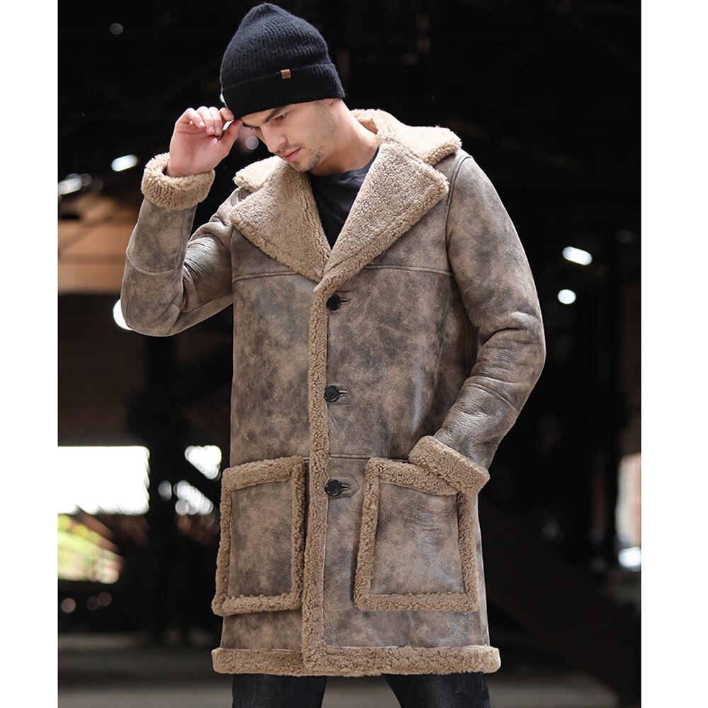 Genuine Leather Real Shearling Fur Lining/Trim Long Coats