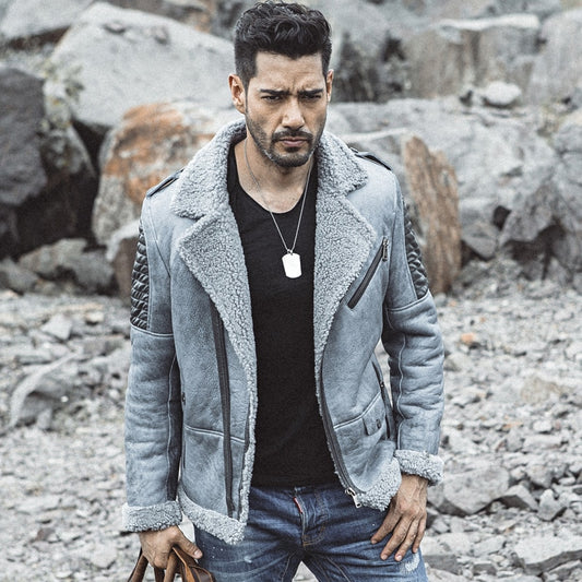 Genuine Leather Shearling Fur Lining/Trim Moto Coats