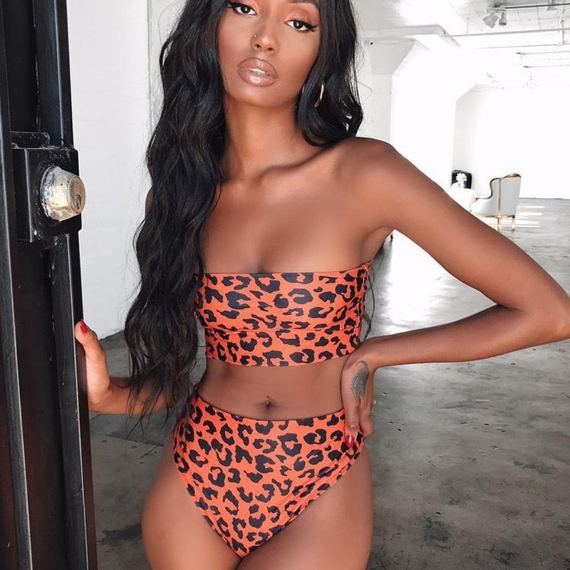 Leopard Print Tube Top Two Piece Sets