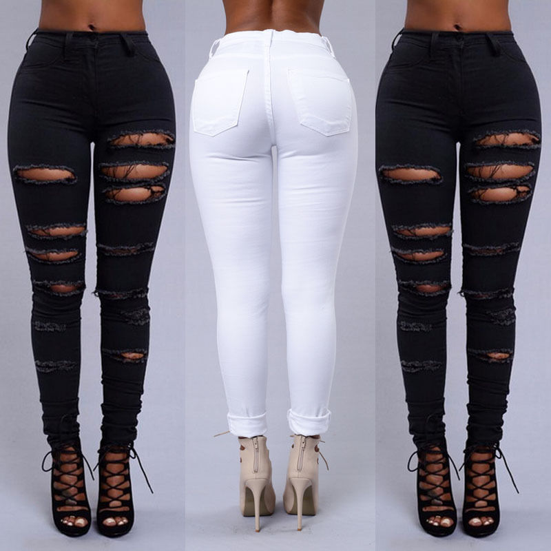 Multi Ripped Skinny High Waist Pencil Jeans