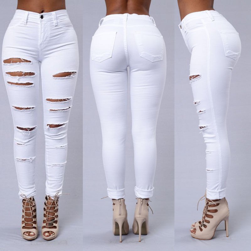 Multi Ripped Skinny High Waist Pencil Jeans