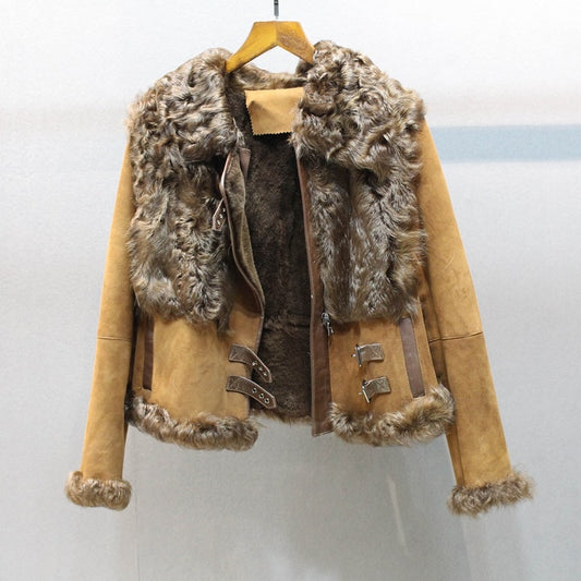 Genuine Sheepskin Leather Real Sheep Fur Front Coat