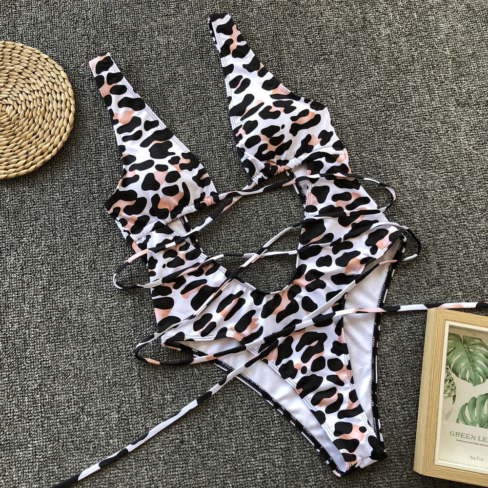 Collection Of Snake & Leopard Print High Waist Bandage Monokinis