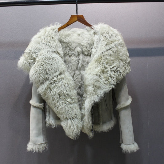 Genuine Leather Short Coat Curly Shearling