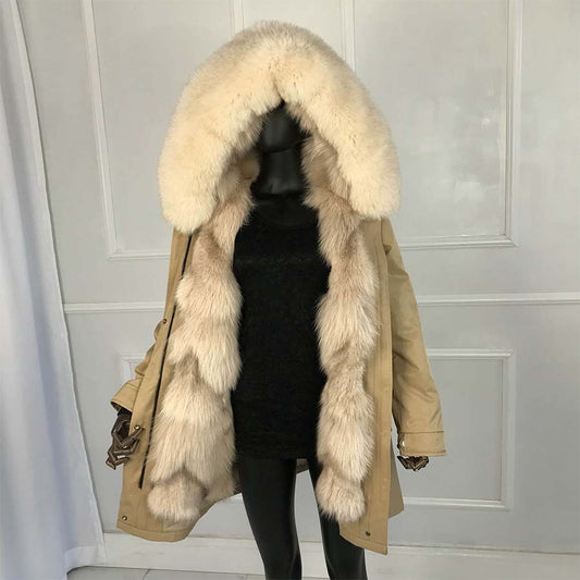 Real Fox Fur Lining with Collar/Hood Coats (Multi-Colors)