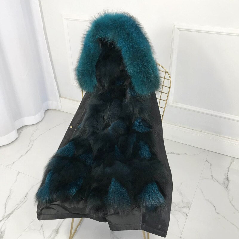 Colorful Real Rabbit Fur Lining with Fox Hood Coats (Multi-Colors)