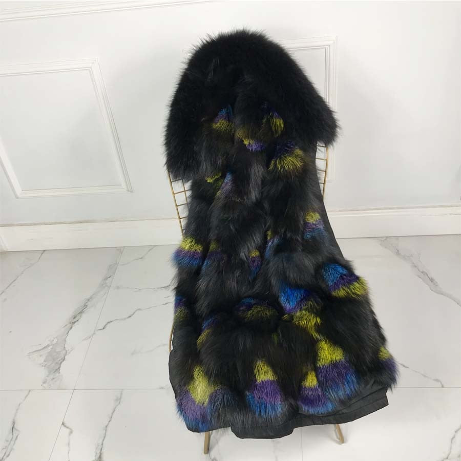 Colorful Real Rabbit Fur Lining with Fox Hood Coats (Multi-Colors)