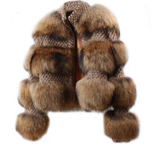 Real Fur Natural Woolen Crop Coats