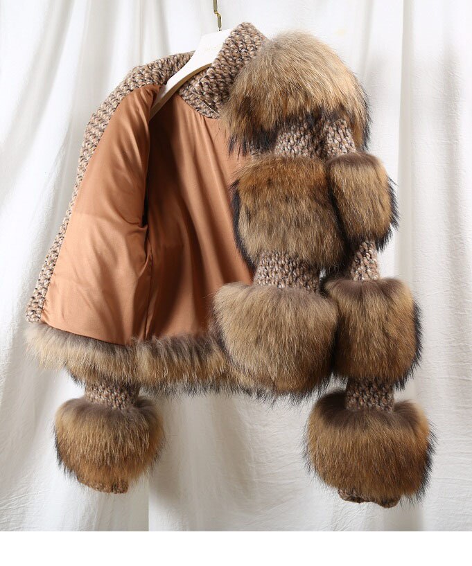Real Fur Natural Woolen Crop Coats